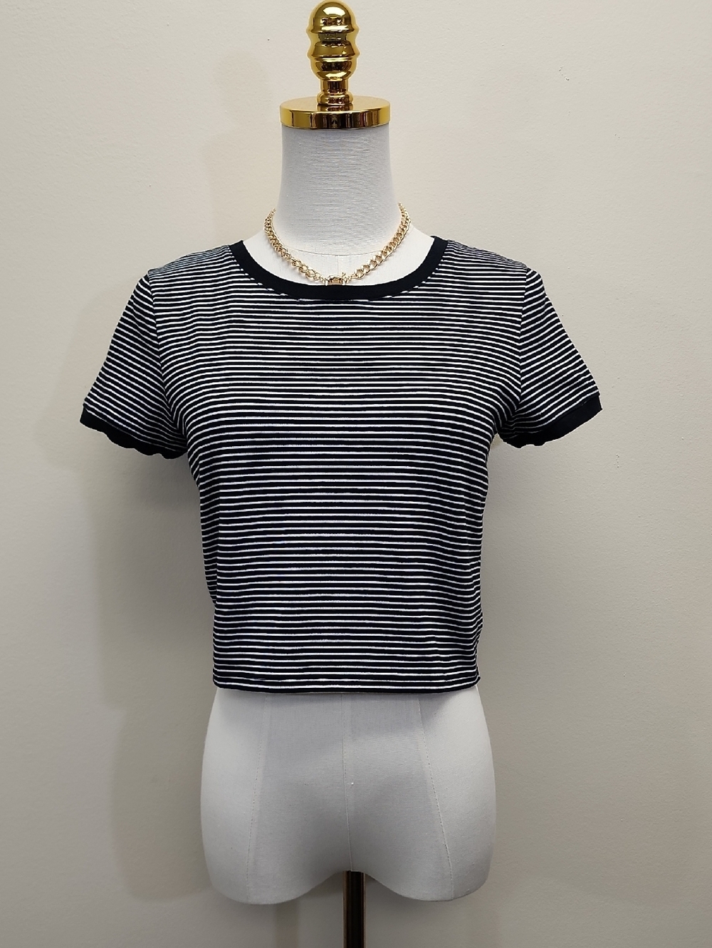 Forever 21 Striped Crop Top Black White Baby Tee Size Medium